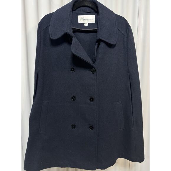 French Connection 8 Button Double Breasted Cape Pea Coat In Navy Blue Women’s LG - Picture 1 of 7